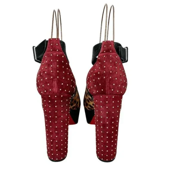 Christian Louboutin Bingirl Plume Leopard Platform Studded Sandal Heel 130 EU 39 - Picture 7 of 11